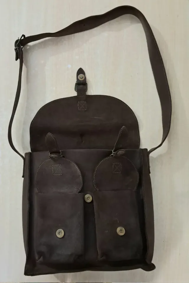 Borsa in cuoio Vintage marrone con chiusure a clip
