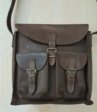 Borsa in cuoio Vintage marrone con chiusure a clip