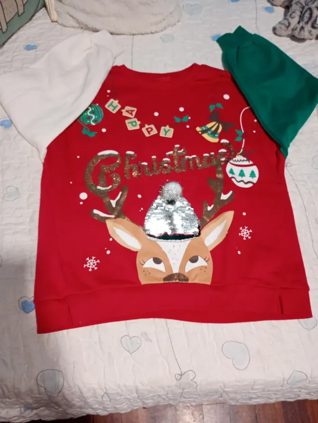 Jersey Navideño Adolescente Reno Lentejuelas