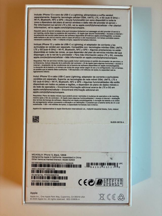 Caja iPhone 12 Negro 128Gb Original Vacía