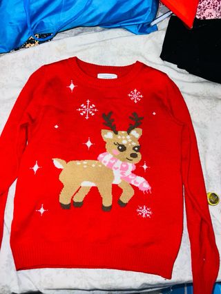 Jersey Navideño Niña Reno, para niña de 7-8 años