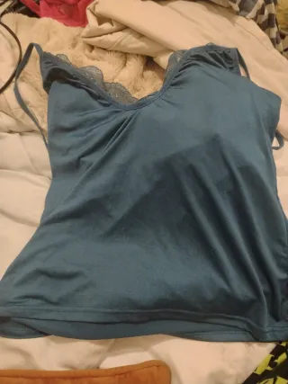 Camiseta pijama mujer azul con encaje