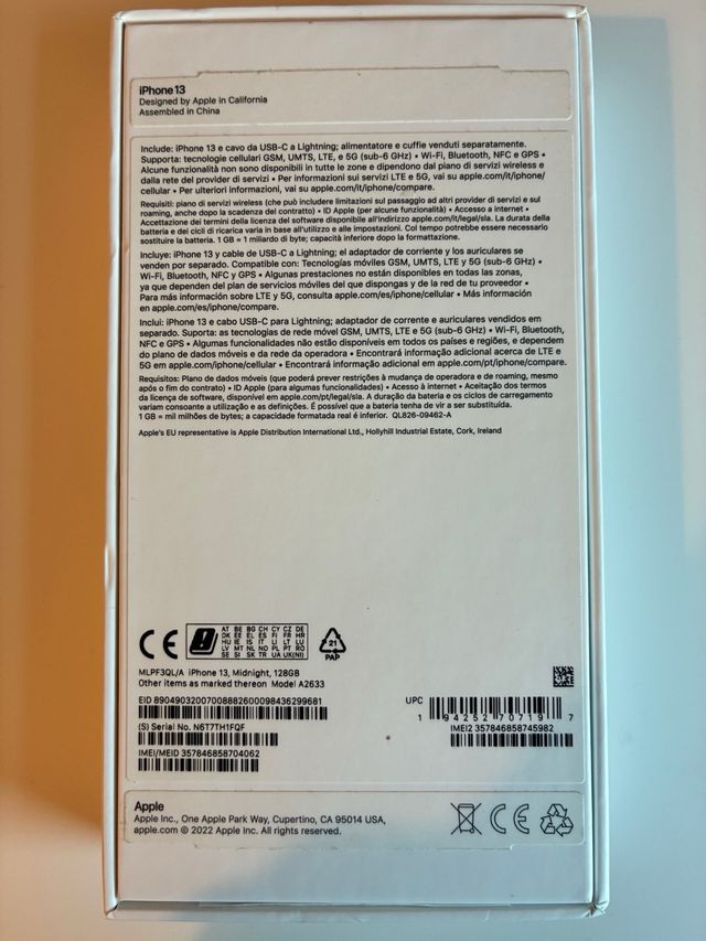 Caja iPhone 13 Midnight Original Vacía