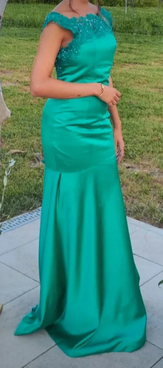 Vestido fiesta largo verde/teal