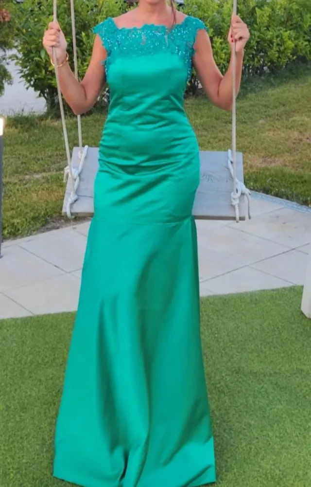 Vestido fiesta largo verde/teal