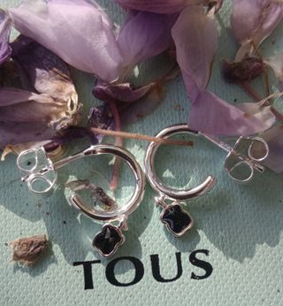 Pendientes aro TOUS plata Mini Ónix