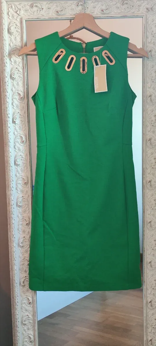 Vestido Michael Kors Verde con Detalle Dorado
