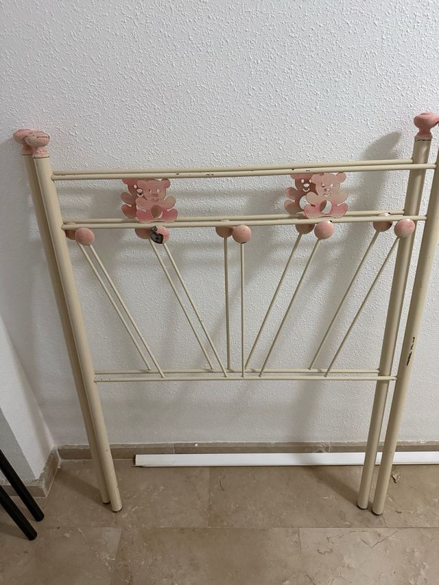 2 Cabeceros Cama Metal Beige/Rosa Ositos