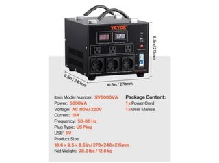 Convertidor VEVOR 220-240V a 100-120V