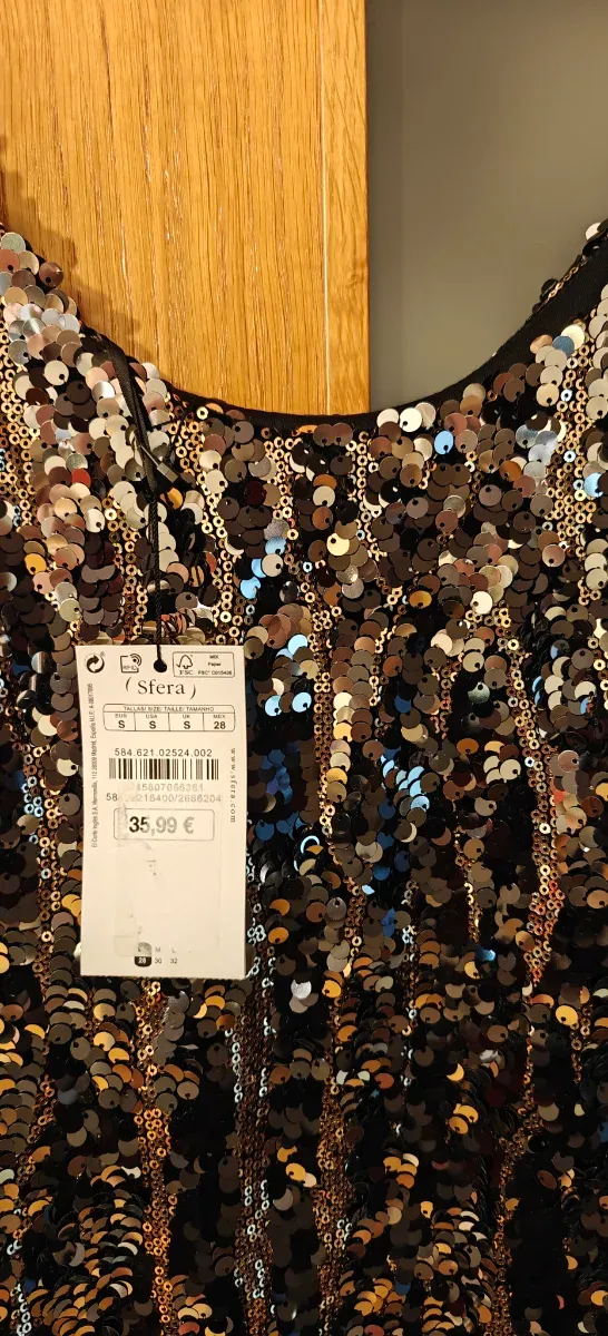 Vestido fiesta lentejuelas negro y dorado