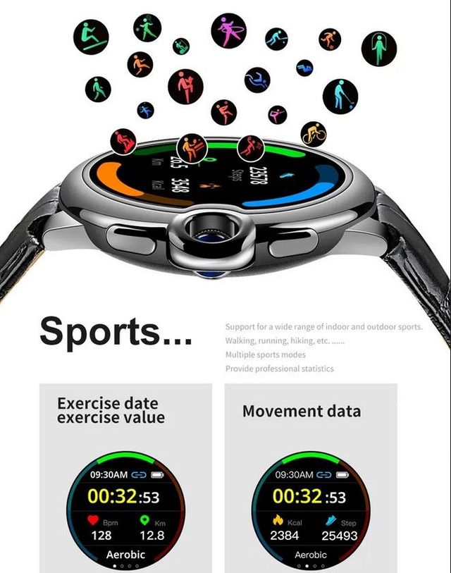 Smartwatch AW28 - Metal, Piel, IP67