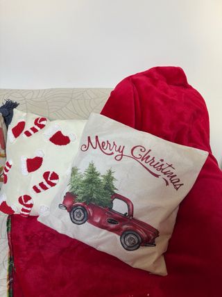 Federa Cuscino Natale Camion Rosso Alberi
