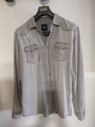 Camisa tejana Cortefiel XL gris
