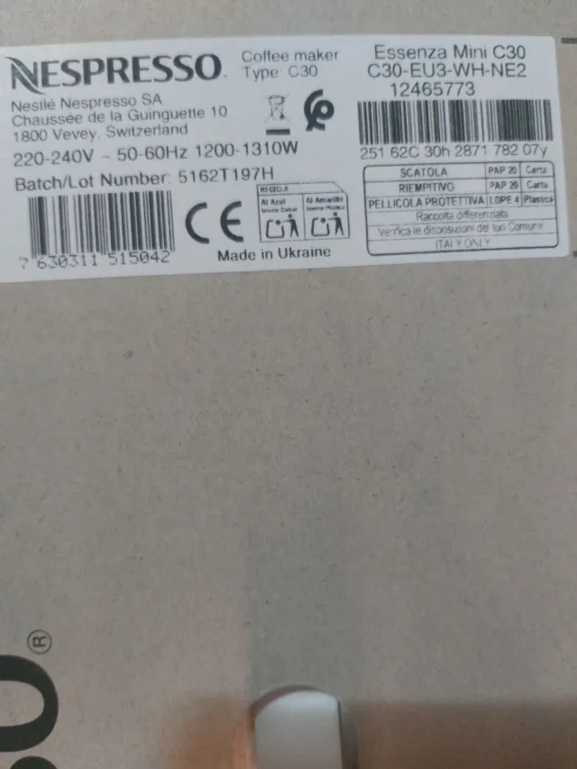 Cafetera Nespresso Essenza Mini Blanca