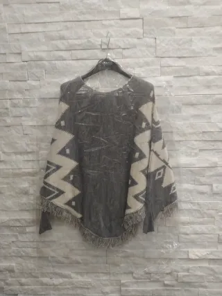 Mantella lana donna beige/grigio taglia unica