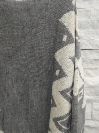 Mantella lana donna beige/grigio taglia unica