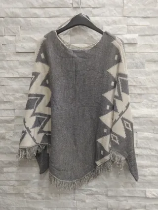 Mantella lana donna beige/grigio taglia unica