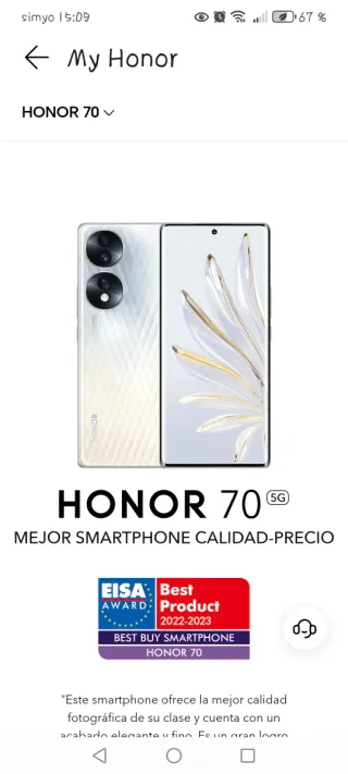 Honor 70, plateado.