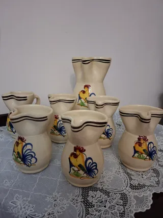 Servizio brocca e bicchieri gallo ceramica