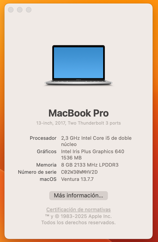 MacBook Pro 13 2017 i5 8GB 256GB Revisión Batería