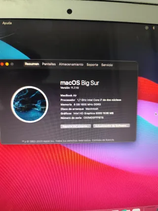 MacBook Air Intel core i7 1,7 GHz de dos núcleos