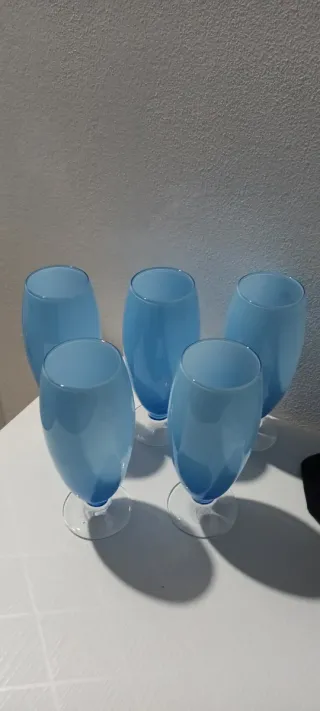 Set 5 Bicchieri Vetro Opalino Azzurro