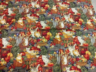 Tela Patchwork Gatos y Frutas