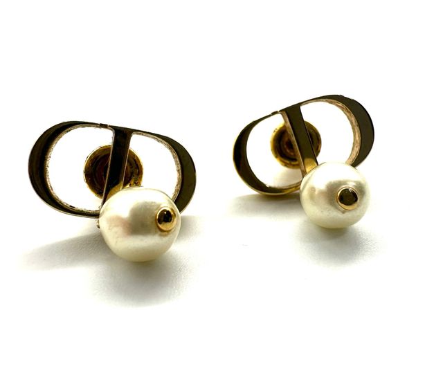 Pendientes Dior Dorados con Perlas