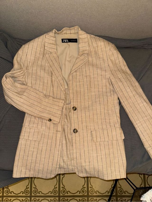 Blazer Zara Rayas Beige Mujer