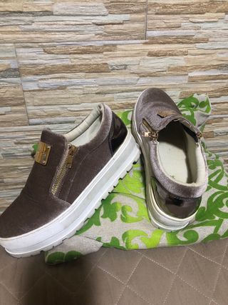 Scarpe donna velour marrone oro tg 38