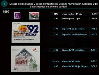 Sellos Año 1992 Completo y sueltos Usados España