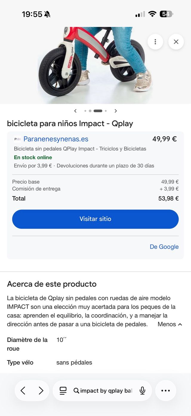 Bicicleta Equilibrio Impact Qplay para niños