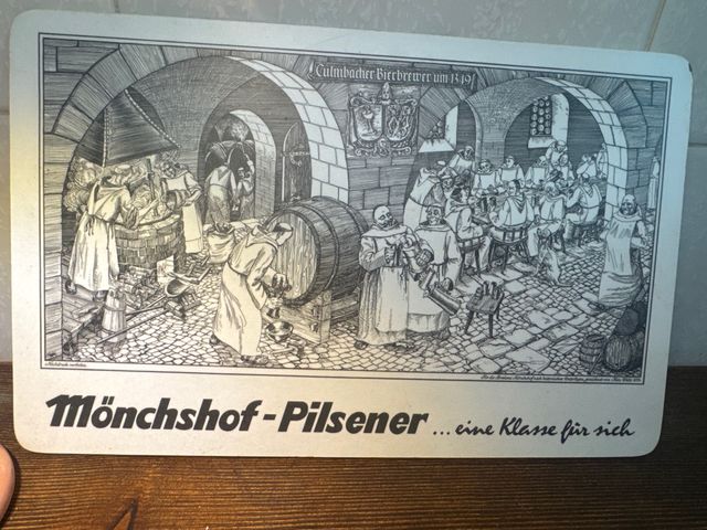 Cartello pubblicitario vintage di birra Mönchshof Pilsener