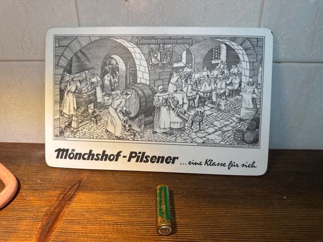 Cartello pubblicitario vintage di birra Mönchshof Pilsener