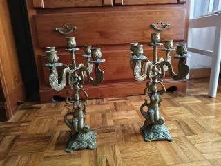 Candelabro Bronce Antiguo 5 Velas