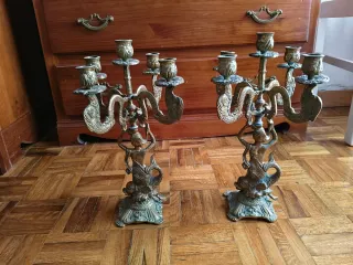 Candelabro Bronce Antiguo 5 Velas