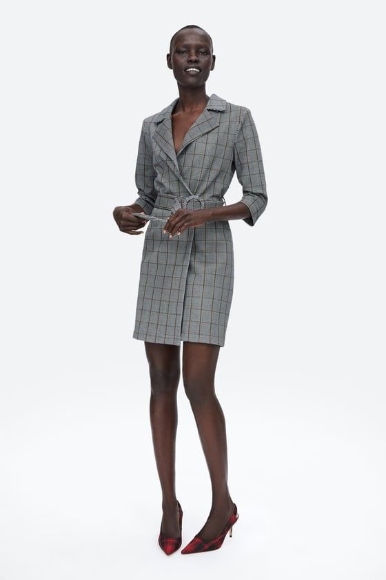 Vestido blazer cuadros cinturón Zara talla L