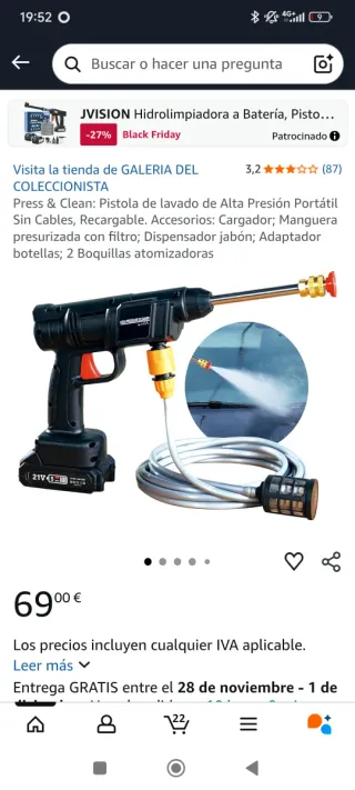 Pistola Hidrolimpiadora Inalámbrica 75W