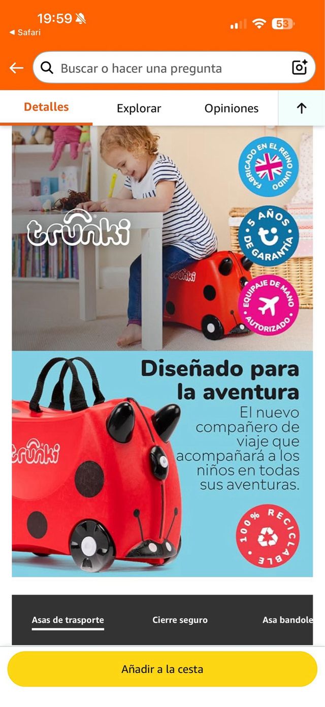 Maleta Infantil Trunki Mariquita Cabina