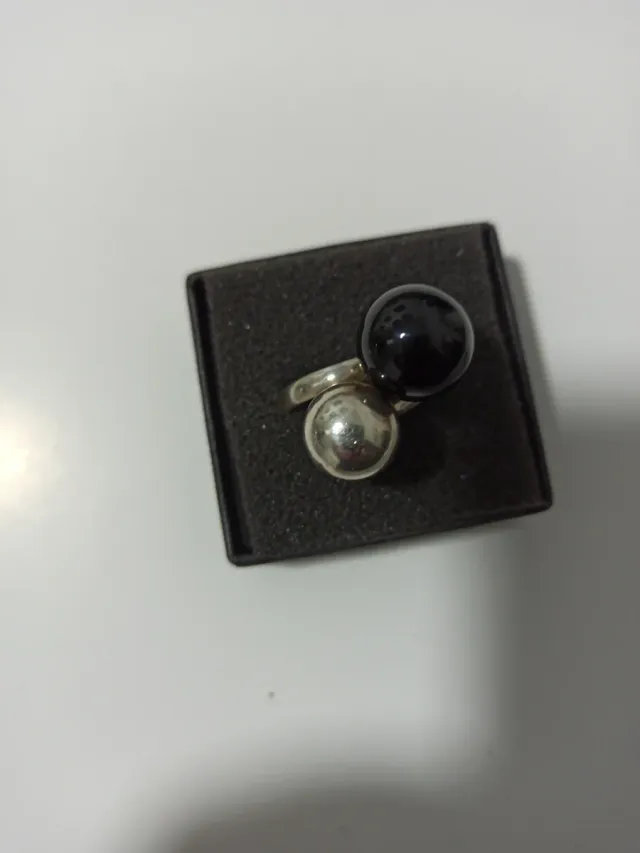 Anello in Argento 925 con due Sfere, Nero e Argento