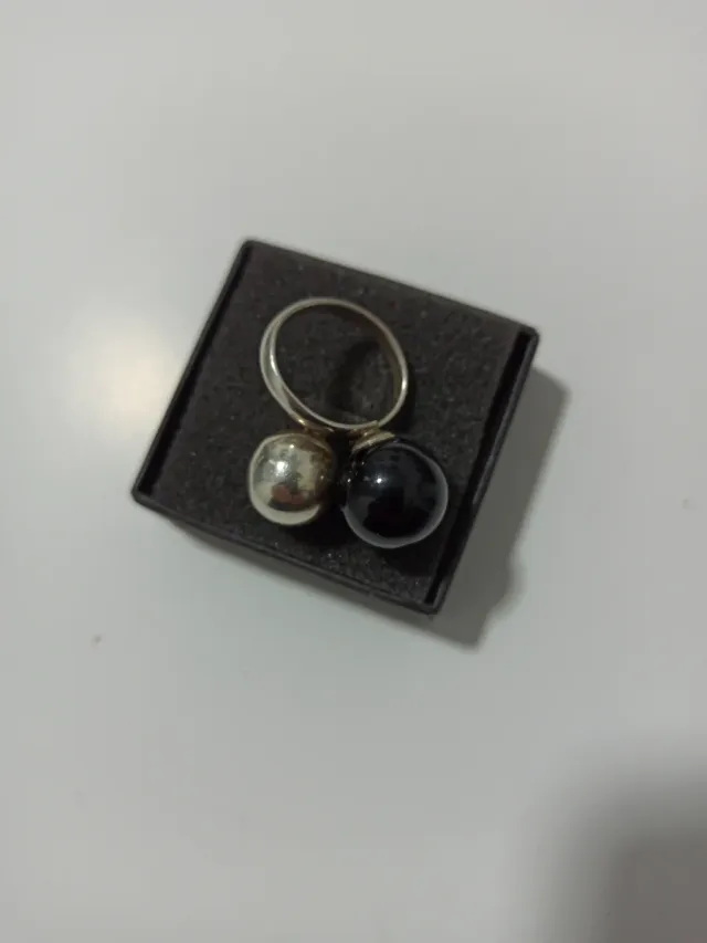 Anello in Argento 925 con due Sfere, Nero e Argento