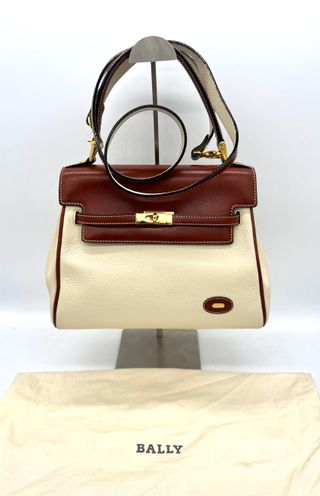 Bolso Bally Piel Marrón y Blanco