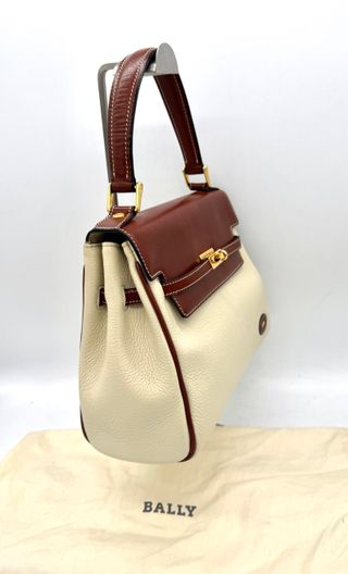 Bolso Bally Piel Marrón y Blanco