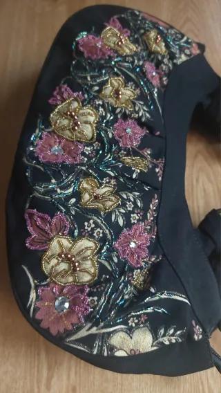 Borsa cotone nuova con motivo floreale e perline