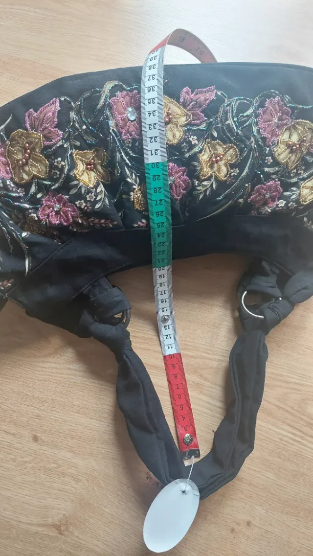 Borsa cotone nuova con motivo floreale e perline