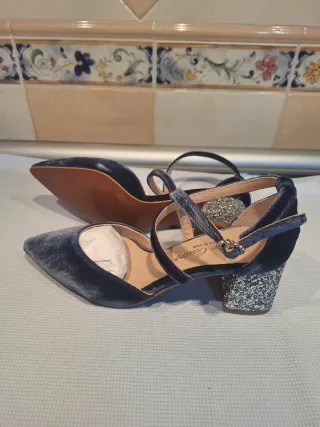 Zapatos de terciopelo azul y plata