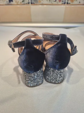 Zapatos de terciopelo azul y plata