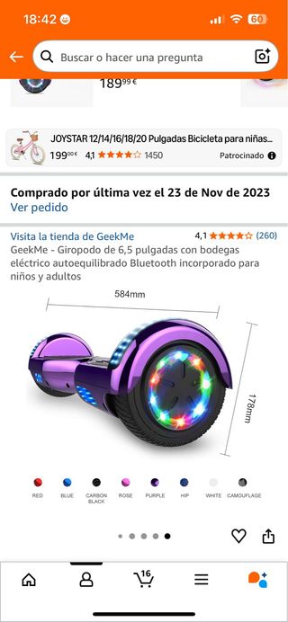 Hoverboard Morado Metalizado con LED