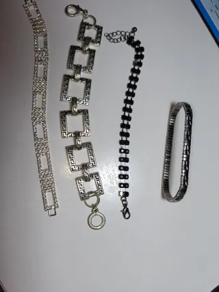 Lote 4 Pulseras Plata y Negra Bijou Brigitte