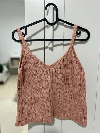 Top tejido rosa sin mangas